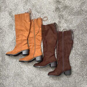 Two pairs of NEW Faux Leather Suede Brown and Carmel Women's Boots - Sz 8 1/2